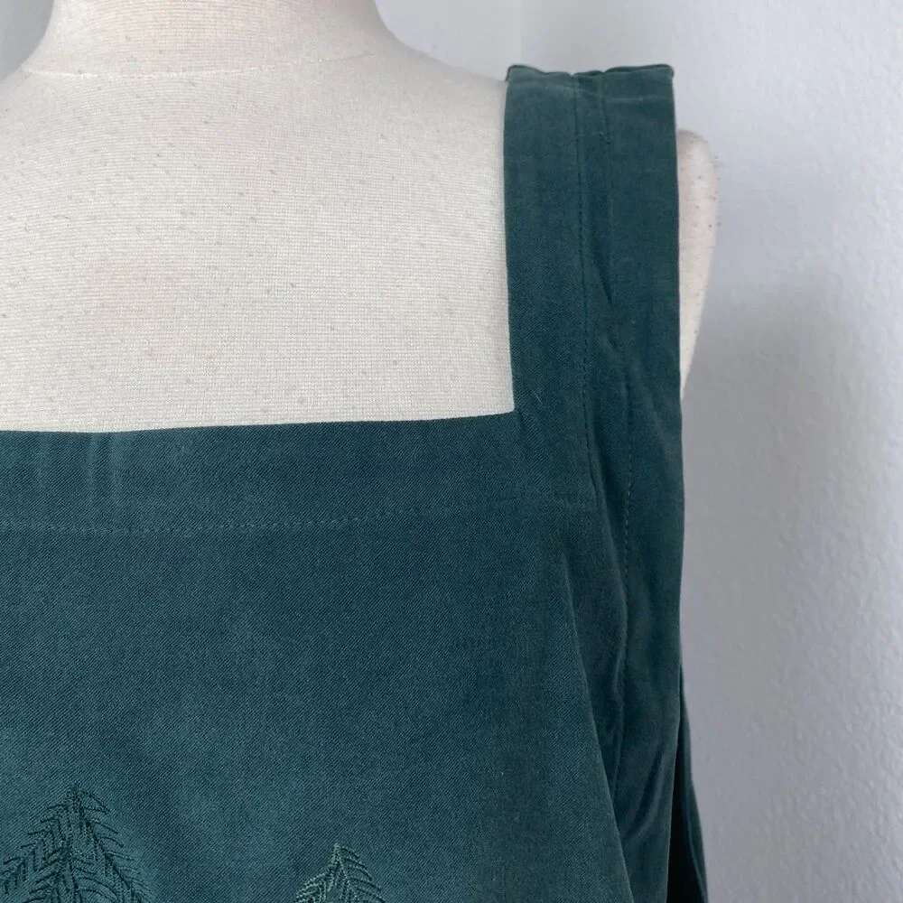 CJ Banks Forest Green Maxi Jumper Dress 14W Pocket Embroidery Trees Dark Academa